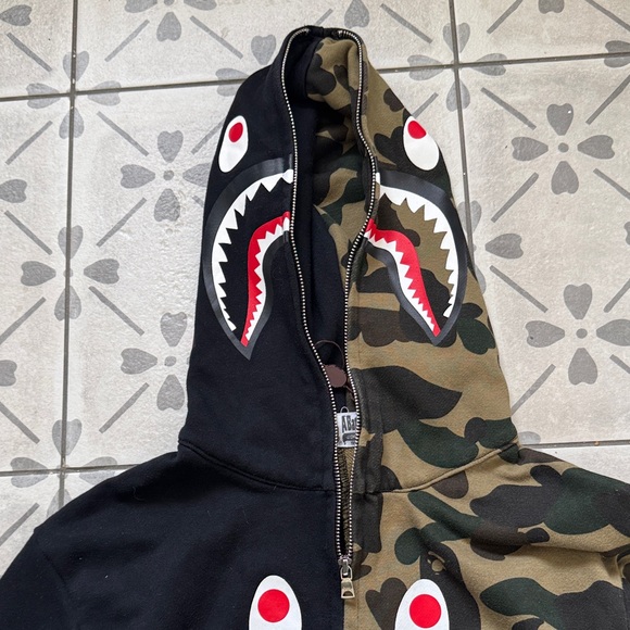 A Bathing Ape Bape Shark Gull Zip Black and Green Camo Hoodie, Men’s M - Picture 3 of 7